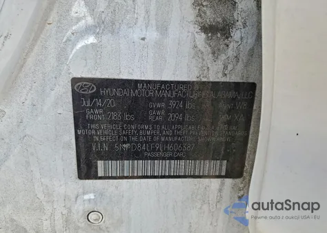 2020 Hyundai Elantra Sel z USA, uszkodzony, nr VIN 5NPD84LF9LH606387